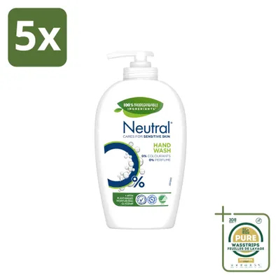 Productafbeelding van 5 x Neutrale vloeibare zeep voor de gevoelige huid - 0% parfum en kleurstoffen - 250 ml - Voordeelverpakking - 5 stuks
