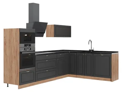 Imagen del producto de Cocina esquinera Vicco Fame-Line Antracita-Oro Landhaus/Roble dorado 287 x 207 cm, ET Antracita, Model 63489