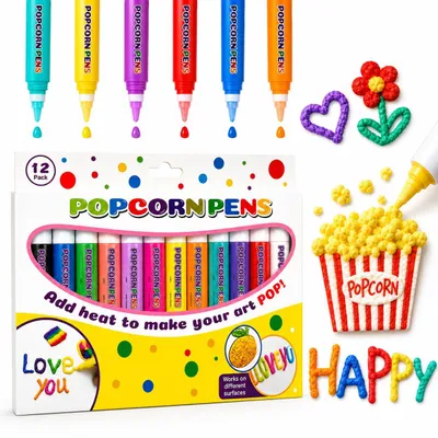 3D-Popcornstifte, 12 Farben, Aufblüheffekt, DIY-Marker für Kinder ab 3