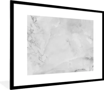 Produktbild von MuchoWow® Gerahmtes Poster Marmor - Stein - Weiß - Grau - Marmoroptik 80x60 cm - Poster mit Schwarzem Bilderrahmen Wandposter Rahmen Foto Bilder - Schlafzimmer-Dekorationen - Fotoposter
