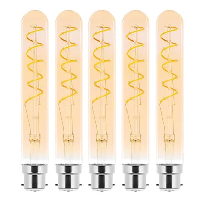Produktbild von 5 x LED Spiral Filament Leuchtmittel Röhre T30 2,5W B22 Gold extra warmweiß 2000K