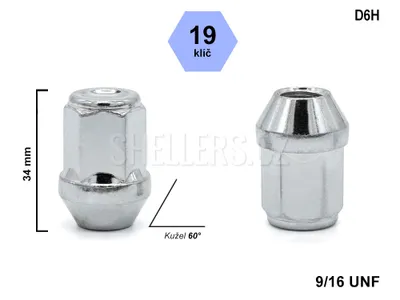 Obrázok produktu pre Matica kolesa 9/16 UNF, uzavretý kužeľ, kľúč 19 mm, D6H, výška 34