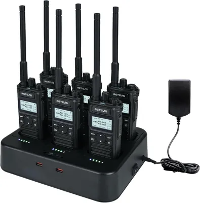 Immagine prodotto di Set di ricetrasmettitori Retevis RT86S, walkie-talkie professionali con caricabatterie a 6 slot, display LCD, 2600 mAh, chiamata di gruppo, resistenti, per fabbriche e cantieri