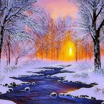 Productafbeelding van Schilderen op nummer: Rivier op de achtergrond van een winterbos, 50x40 cm, inclusief lijst. Creatief