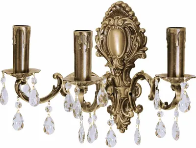 Produktbild von Wandlampe Messing E14 39 cm breit Kristall in Bronze hell glänzend 3-flammig Jugendstil
