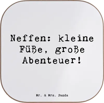 Produktbild von Mr. & Mrs. Panda Untersetzer für Gläser Spruch Neffe Abenteuer - Weiß - Geschenk, Tischuntersetzer, Holzuntersetzer, handgemacht, Tassen, Familienleben, Handarbeit