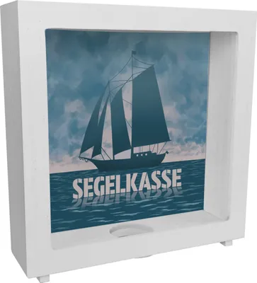 Produktbild von Segelkasse Rahmen Spardose aus Holz mit Segelschiff