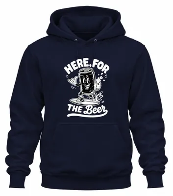 Zdjęcie produktu dla Bluza z kapturem "Here For The Beer Surfer", styl retro, nadruk "Trinkspruch", kolor granatowy, rozmiar M
