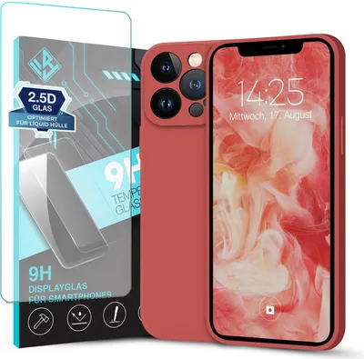 Produktbild von Hülle für Apple iPhone 12 Pro Max mit 9H Displayglas Displayschutz Plus Case Cover Bumper Silikon Softgrip Schutzhülle Farbe: Rot