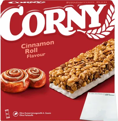 Produktbild von Corny Cinnamon Roll Flavor 6 Riegel (138g Packung) + usy Block