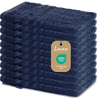 Produktbild von Lavea® 10er Set Waschhandschuh 15x21 cm – Saugstark Weich aus 100% Baumwolle, Frottierserie Elena – Waschbar und Strapazierfähig – Navy