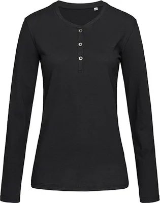 Produktbild von Stedman ST9580 | Damen Sharon Henley Long Sleeve for women - Farbe: Black Opal - Größe: M