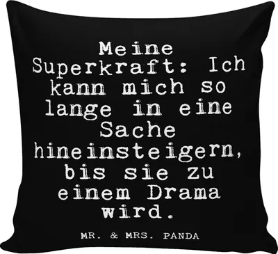 Produktbild von Mr. & Mrs. Panda Kuschelkissen Meine Superkraft: Ich kann... - Schwarz - Geschenk, zier kissen, lustiger Spruch, Glizer Sprüche Weisheiten Zitate Lustig Weisheit Worte