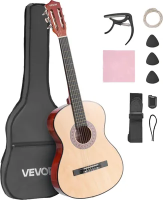 Produktbild von VEVOR Konzertgitarre, 960 mm, Holz-Klassikgitarren-Starter-Set für Anfänger, mit Nylonsaiten, Gigbag, Gurt, Stimmgerät, zusätzlichen Saiten, Plektrum, Kapodaster, Linde, für Einsteiger, Natur