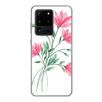 Produktbild von MuchoWow® Handyhülle Schutzhülle Hülle für Samsung Galaxy S20 Ultra Blumen - Aquarell - Rosa Silikon Softcase Handy Hülle - Karteninhaber
