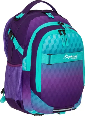Produktbild von Schulrucksack 3 Teile Set Elephant Hero Signature Rucksack Mädchen Premium Schultasche Turnbeutel Mäppchen Box 12868 Violet Cube Türkis-Lila rtm