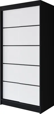 Produktbild von Easy4You P4 100 cm Schwarz/Weiß Schiebetüren Kleiderschrank 100x200x58 cm Schlafzimmermöbel, Aufbewahrung - Mehrzweckschrank - Farbe: Schwarz/Weiß