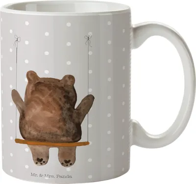 Produktbild von Mr. & Mrs. Panda Kindertasse Bär Schaukel - Grau Pastell - Geschenk, Haferl, Mehrwegbecher, Kinderbecher, Pott, Teddy, Trinklernbecher, Plastikbecher