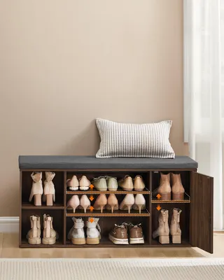Produktbild von SONGMICS HOME Schuhbank, Toolless-Technologie, superschnelle werkzeuglose Montage, Sitzbank mit Stauraum, offene Fächer, verstellbar, Schuhschrank