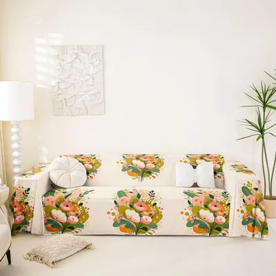 Sofaüberwurf Blumen 180x231 cm beige-rosa Mikrofaser