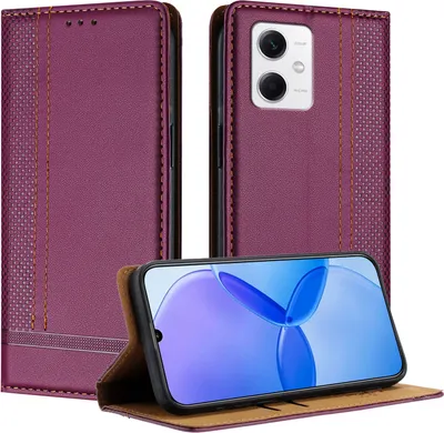 Produktbild von Handyhülle für Xiaomi Poco X5/Redmi Note 12 5G Leder Flip Klappbare Schutzhülle mit Standfunktion Lila
