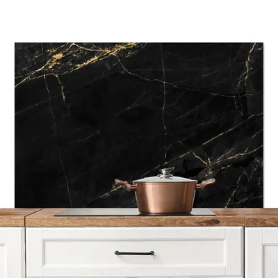 Produktbild von KitchenYeah®  Spritzschutz Küche - Küchenrückwand - Wandschutz für Herd und Spüle - Marmoroptik - Luxus - Schwarz - Gold 120x80 - Alu-Dibond (Alternative zum Spritzschutz aus Glas) - Hitzebeständig -