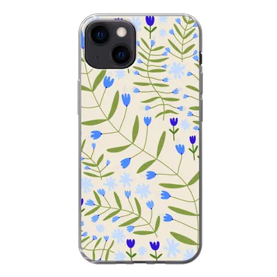 Produktbild von MuchoWow® Handyhülle Schutzhülle Hülle für iPhone 13 Blume - Blätter - Blau Silikon Softcase Handy Hülle - Karteninhaber