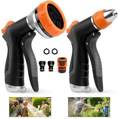 Produktbild von 2 Stück Gartenbrause Spritzpistole, 12 Funktionen Bewässerungsspritze mit Schnellanschluss Dauerarretierung, Frostschutz, Hochdruck Handbrause