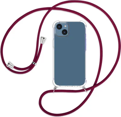 Produktbild von Handykette Backcover-Schutzhülle mit Band (Metall silberfarben) für Apple iPhone 14 (6.1'') - dunkelrot