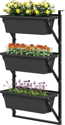 Obrázok produktu pre Sada 3 kvetináčov s otvormi, kvetináče 56x42 cm, štvorcové kvetináče, plastové kvetináče na paradajky a kvety, kvetináč na záhradný balkón, tmavosivá Aosom