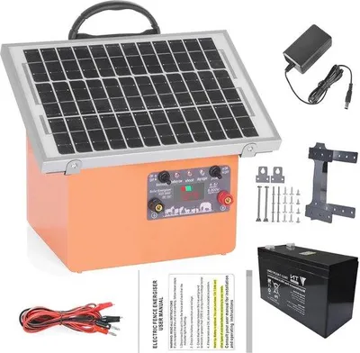 Productafbeelding van Elektrisch weidehek 32 km - 230 V met 5 W zonnepaneel - piekspanning 9500 V - duurzaam voor paarden en dieren