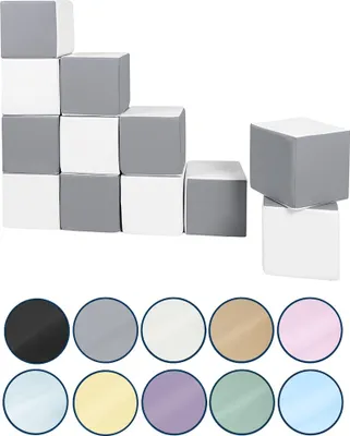 Image de Cubes set de 12 blocs en mousse Cubes set de 12 blocs en mousse (couleur : rose, bleu, jaune (pastel))