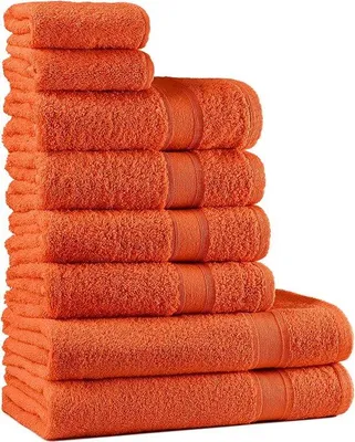 Produktbild von DigiRigi® 8-teiliges Handtuchset aus 100% Baumwolle – 2 Badetücher, 4 Handtücher, 2 Gästetücher, weich & saugfähig, Farbe Orange