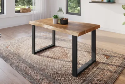 Produktbild von Refurbished Möbelretoure Esstisch 120 x 80 cm Akazie massiv natur Baumkantentisch U-Gestell schwarz ATLAS
