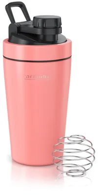 Produktbild von Arendo Proteinshaker Edelstahl 500 ml, Eiweißshaker mit Mixball und Rührvorrichtung, auslaufsicher, Schraubverschluss, BPA-frei, spülmaschinengeeignet, koralle