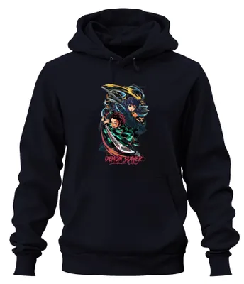 Zdjęcie produktu dla Bluza z kapturem uni z motywem miecza Tanjiro z anime „Demon Slayer: Village of the Swordsmiths”, granatowa, rozmiar L