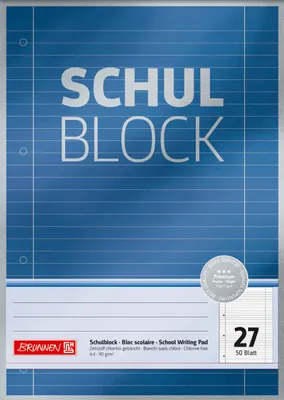 Immagine prodotto di BRUNNEN 1052627 Premium "School notepad" A4 foderato, con linea di margine interna ed esterna, Lin. 27