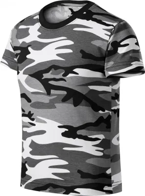 Zdjęcie produktu dla T-shirt dziecięcy w kamuflażu, 100% bawełna, bez nadruku, jednolity kolor, 160 g/m2, kolor kamuflaż szary, rozmiar 122 cm / 6 lat