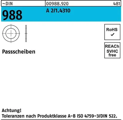 Produktbild von Reyher  Paßscheiben DIN 988 1.4301 20x28x0,25 A 2 (1000 Stück)