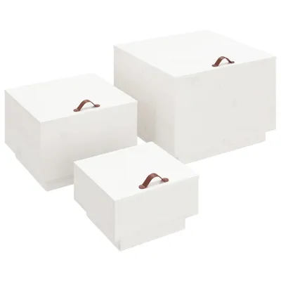 Image de vidaXL Boîtes de rangement avec couvercles 3 pcs. Blanc Pin massif