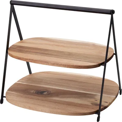 Immagine prodotto di Alzata da portata a 2 ripiani Excellent Houseware, legno, 27x25x25 cm, marrone