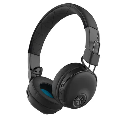 A studio shot of black over-ear headphones against a white background.