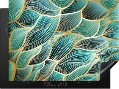 Produktbild von KitchenYeah© Herdabdeckplatte Muster - Gold - Abstrakt - Welle , 71x52cm, Küche Deko, Glaskeramikkochfeld Herdabdeckung, Abdeckplatte fùr Kochfeld