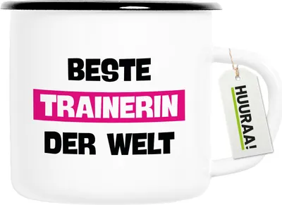 Produktbild von Huuraa Emaille Tasse Beste Trainerin der Welt 300ml Vintage Campingbecher Geschenkidee