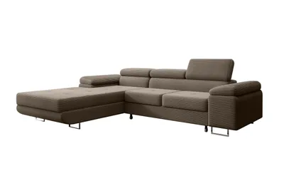 Produktbild von Modernes Ecksofa Alvaro mit Schlaffunktion & Bettkasten, Ausziehbare Wohnlandschaft in L-Form, Stauraum, Schlafsofa Hellbraun Rechts