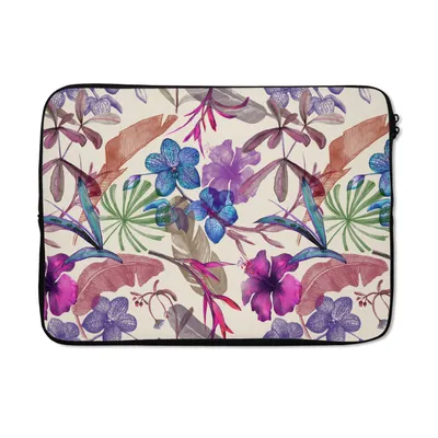 Produktbild von MuchoWow® Laptop Hülle 14 ZollBlumen - Regenbogen - Dschungel - Muster - Vintage Laptoptasche - Laptoptasche - Stoßsicher - Schutzhaube