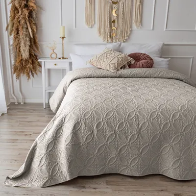 Produktbild von Tagesdecke 220x240cm Bett Bettüberwurf Überwurf Ornamente Sofaüberwurf Steppdecke Sofa Decke Überwurfdecke Tages Decken Betthusse XXL Beige