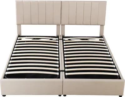 Produktbild von Flieks Polsterbett 180x200cm mit Lattenrost, Stauraumbett Boxspringbett mit Stauraum, Hydraulisches Jugendbett Kinderbett Doppelbett, Leinen, Beige