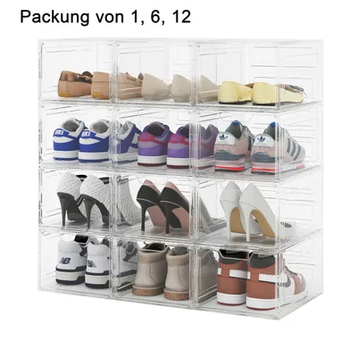 Obrázok produktu pre Sada 12 ks priehľadných škatúľ na topánky, stohovateľné, organizér na topánky, vetranie, veľkosť až do EU 45, mäkký materiál