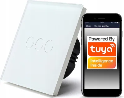 Zdjęcie produktu dla Włącznik Dotykowy WiFi TUYA 3obw. biały #z N/bez N